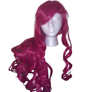 Pink Long Hair Curly Wig 20 Inch with Bangs Cosplay Costume Fuchsia Hair Wig